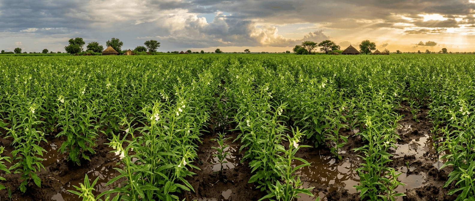 حقول سودانية بعد موسم المطر عند الغروب